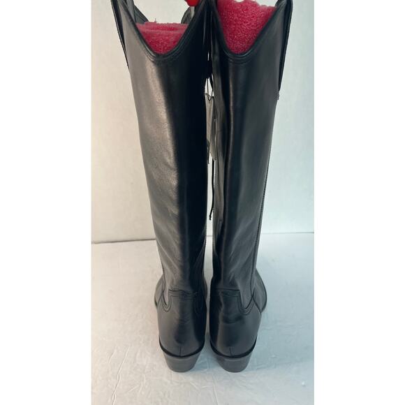 NWT Zara Western Cowgirl Black Leather Tall Knee High Zip Boots Sz 9 - Picture 6 of 11